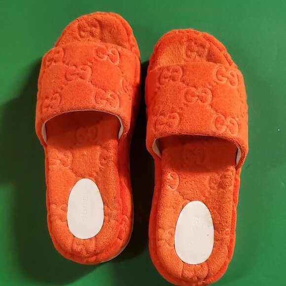 NIB Gucci orange terry cloth platform slides sandals IT 39.5/ US 9.5 - Picture 9 of 9